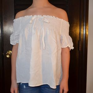 white ruched blouse